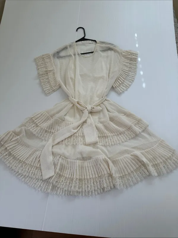 Zimmermann Espionage Pleat Frill Mini Dress Cream Ecru, US 8 Zimmermann size 2 - Image 4