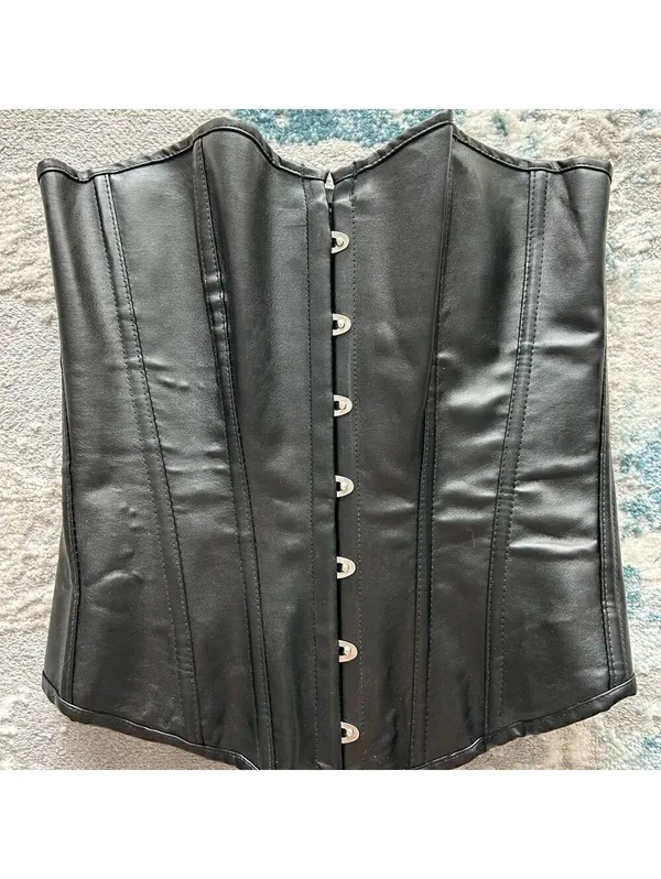 PrettyLittleThing Faux Leather Sexy Strapless Corset Top Black M Edgy Festival - Image 2