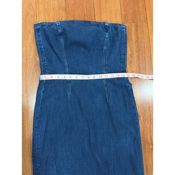 Reformation Eugenia Denim Midi Dress Women‎ Dark Blue Strapless 10 - Image 8