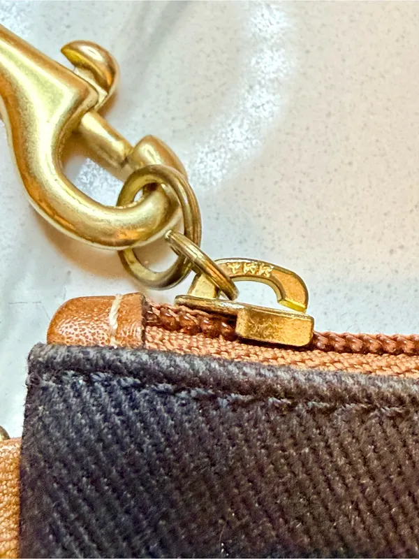 Vintage Coach Black Fabric & Tan Leather Turn-lock Wristlet Pouch - Image 7