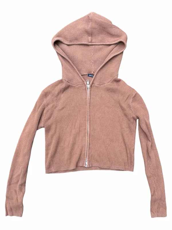 Brandy Melville Brown Ribbed Double-Zip Crop Top - Image 2