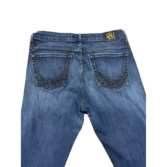 Rock & Republic Women Size 12 Bootcut Blue Jeans Medium Wash Embellished Pockets - Image 5