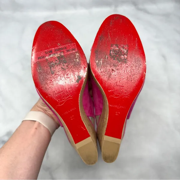 Christian Louboutin Reine De Liege Suede Cork Platform Wedge Slingback Sandal 37 - Image 11