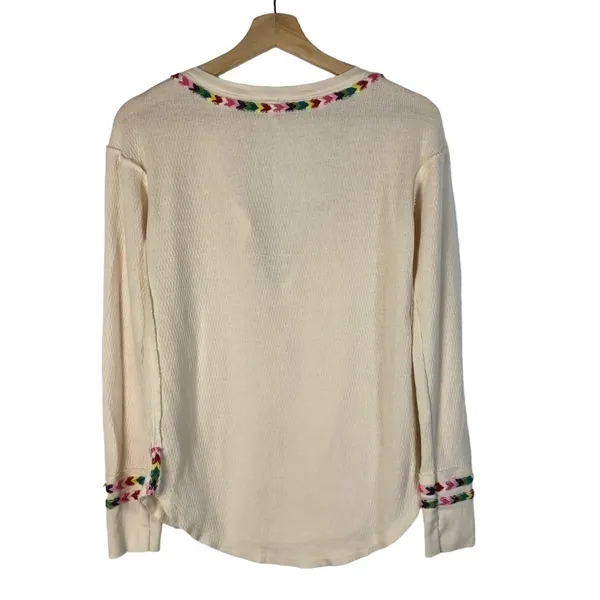 Free People We the‎ Free Ivory White Rainbow Thermal Henley Long Sleeve Tee XS - Image 3