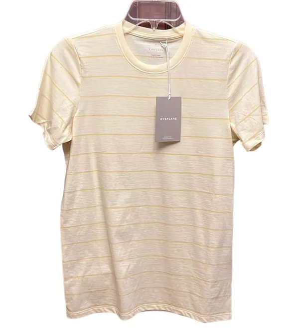 Everlane The Organic Cotton Crew Tee yellow stripe Size S NWT - Image 2