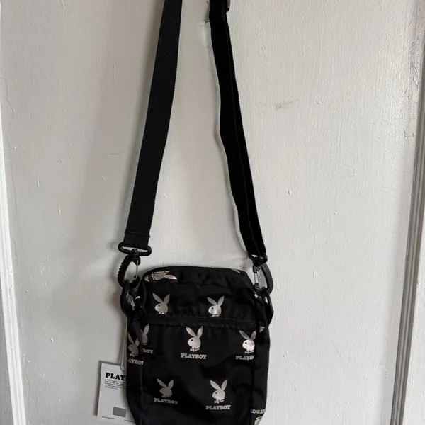 Playboy Bunny Logo Crossbody Bag Black White Nylon Shoulder Bag - Image 3