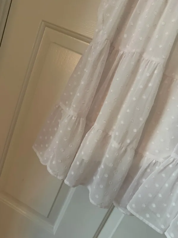 Kori White Chiffon Tiered Swiss Dot Top - Image 4