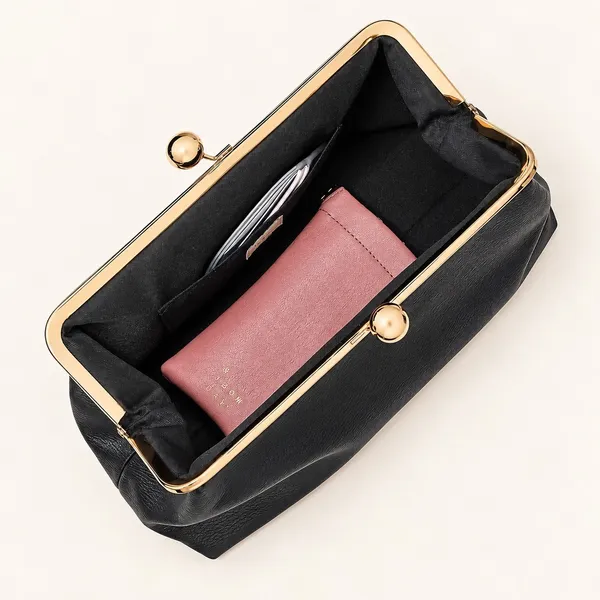 A New Day Black Pebbled Frame Clutch Bag Gold Kiss Lock Shoulder Bag NWT - Image 4