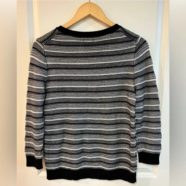J.Crew Factory 100% Cotton Crew Neck Sweater Women's M Black & Cream Stripped - Image 2