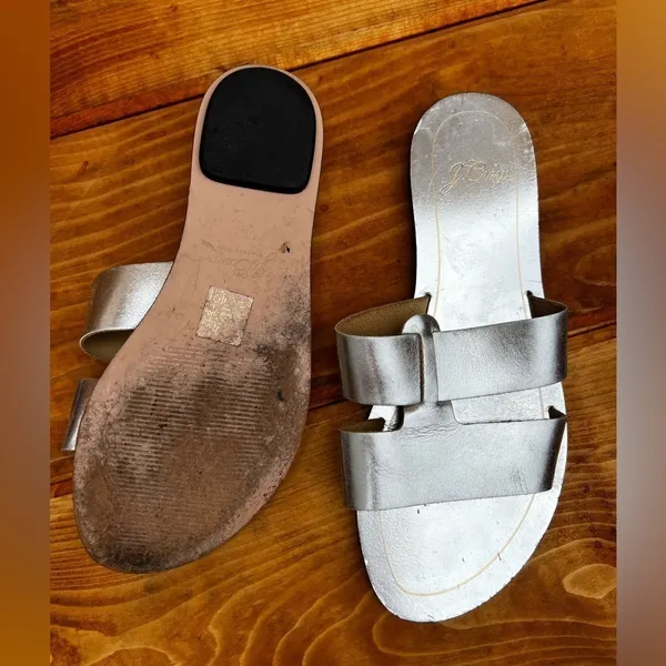 J. Crew Sandal Cyprus Silver Sandals Slides metallic shoes Leather Minimalist - Image 3