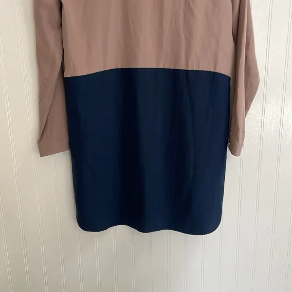 AMANDA UPRICHARD Colorblock Shirt Dress Long Sleeve in Tan/Navy Size S *Flawed - Image 8