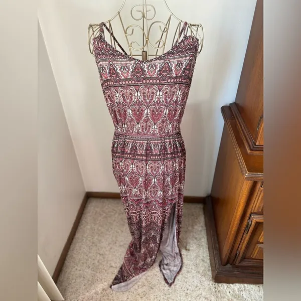 American Eagle Soft & Sexy Paisley Print Long Dress Side Slit Size M - Image 4