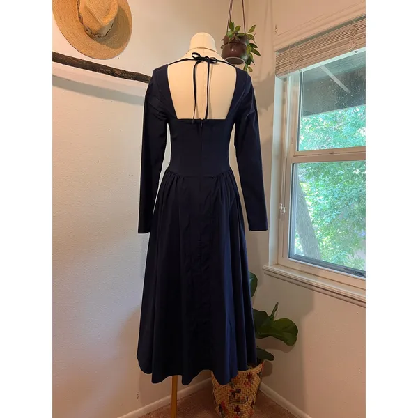 Marthea Navy Blue Corset Long Sleeve Midi Summer Dress Size XS - Image 3