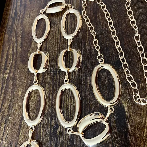 Gold Y2K Geometric Open Oval Waist Chain Belt, Fits 23 to 42 Inches, X7GA1361 - Image 7