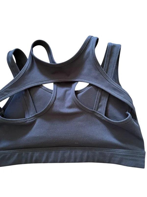 AlphaleteNavy Blue Strappy Sports Bra Sz M Work Out Yoga Pilates Pads Logo - Image 2