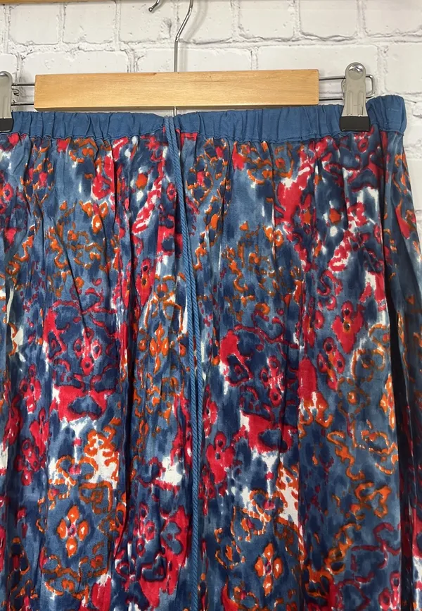 Angie Colorful Boho Flowy Maxi Skirt. Like new. Elastic waistband. Long beaded ties. Blue orange red white. Great festival skirt. Watercolor. 39” long. 13”-16” waist - Image 2