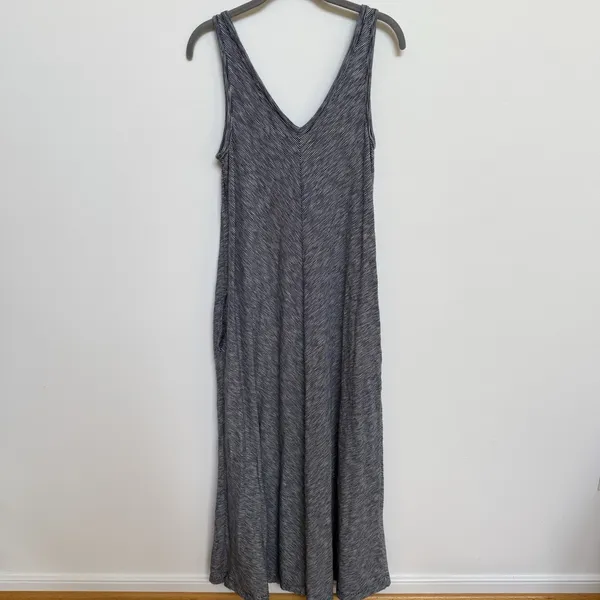 Lou & Grey Blue White Striped Maxi Dress‎ XS Cotton Knit A-Line V-Neck Pockets - Image 7