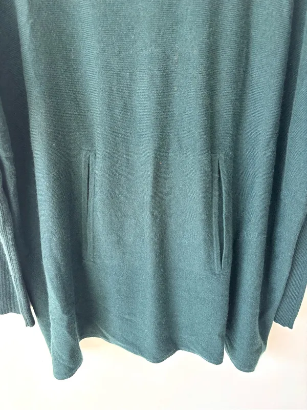 Garnet Hill Forest Green Wool Cashmere Blend Turtle Neck Sweater Front Pockets - Image 3