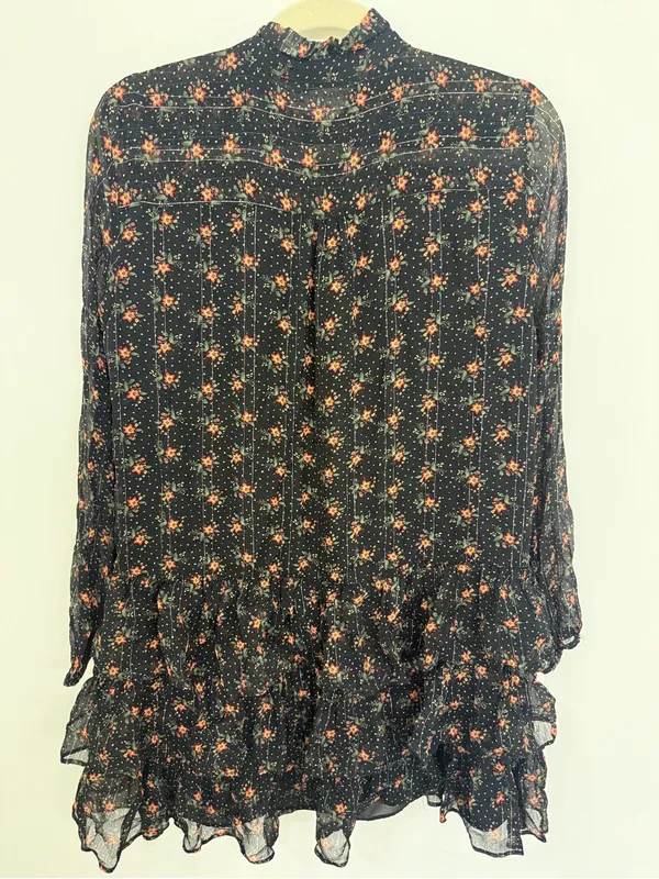 Zara Black Floral Ruffled Long-Sleeve dress Size Medium - Image 2