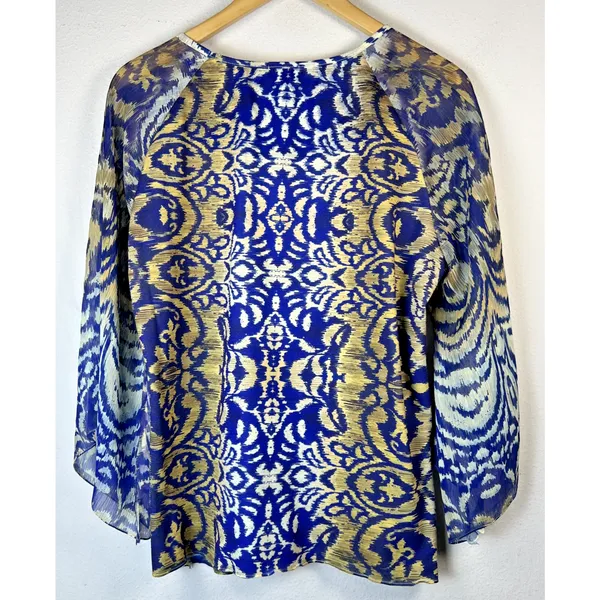 Chico's 2 large chicos Shirt Blue Aztec Bohemian sheer rhinestones festival - Image 7