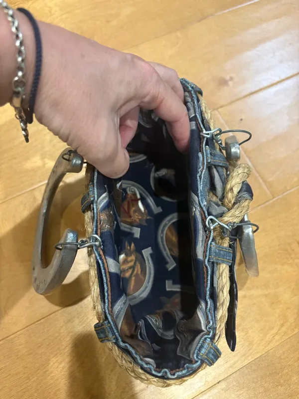 Handmade denim horseshoe bag western cowgirl horse unique blue novelty small - Image 3