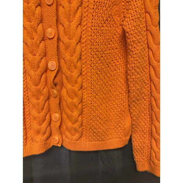 Vintage Liz Claiborne Vibrant Orange Cable Knit Button Front 90s Y2K SZ M Retro - Image 3