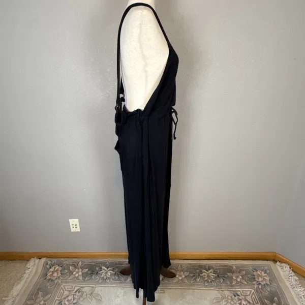 Free People Beach Salopette Shelby Wide Leg Jumpsuit Overall Size M Black Pocket - Image 6