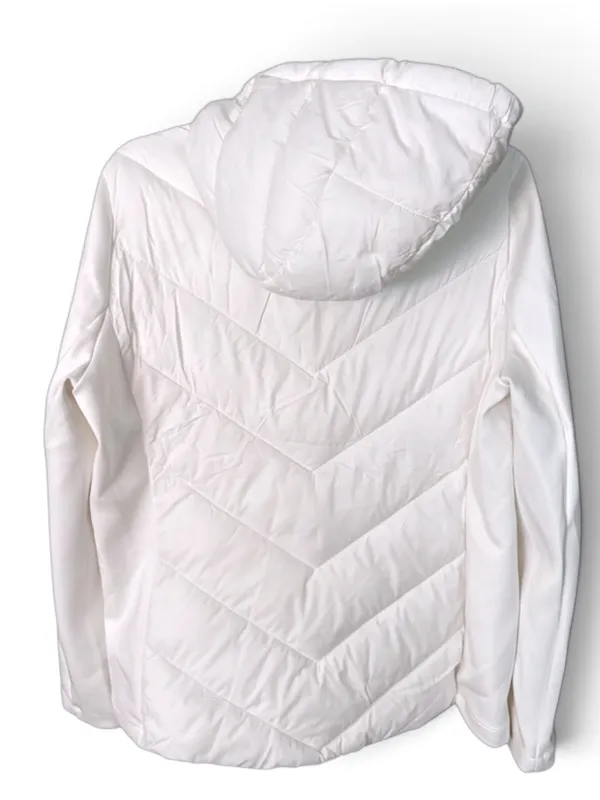 DKNY White Quilted Hooded Puffer Jacket with Black Trim - Image 2