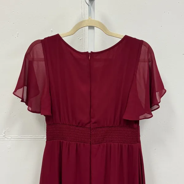 NWT Ever Pretty Burgundy High-Low Chiffon Flutter Sleeve Midi Dress‎ Size 6 - Image 5
