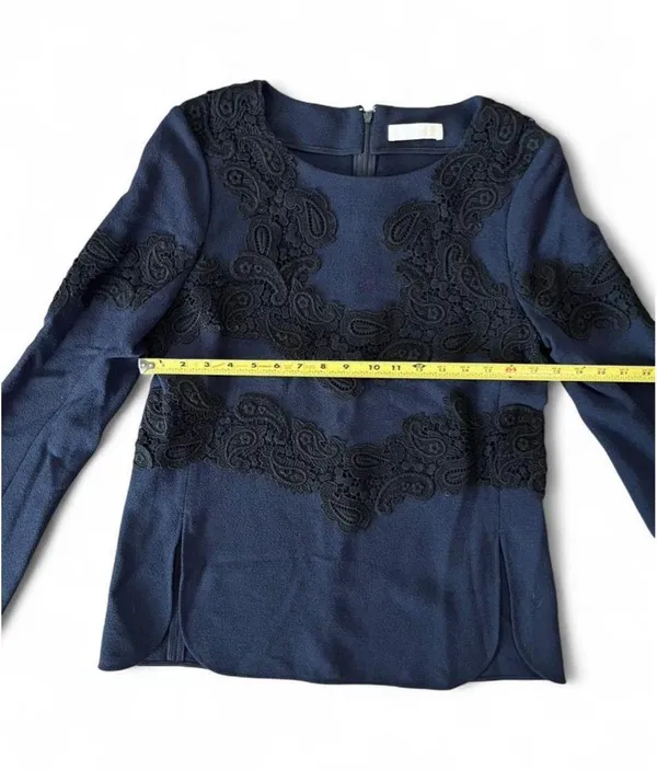 Chloe Dark Navy Blue Lace Long-Sleeve Top - Image 3