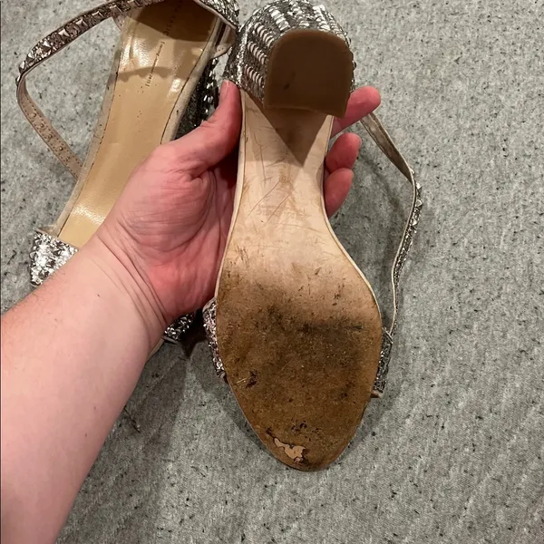 Zara 40 Silver Studded Block Heel Sandals - Image 5