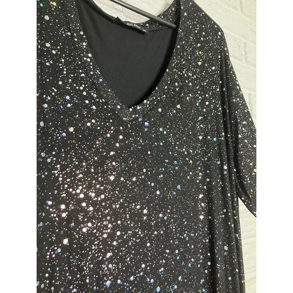 Huskary Maxi Dress Womens‎ XXL Black Excellent Glitter Galaxy V-Neck Side Slit - Image 4