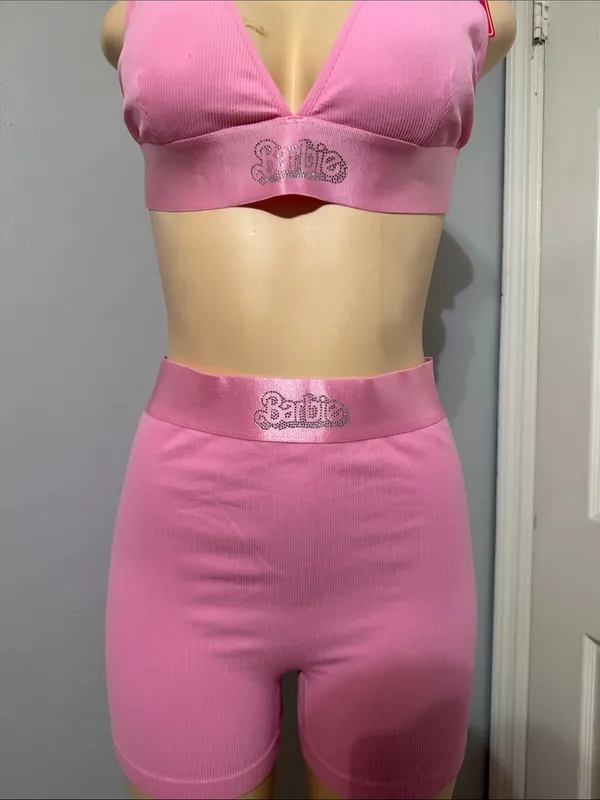 Barbie Pink Ribbed Bralette and High-Waist Shorts - Image 6