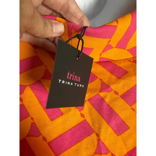 Trina Turk Leko Mini‎ Dress Orange Pink Geometric Cowl Neck Sleeveless NWT L - Image 7