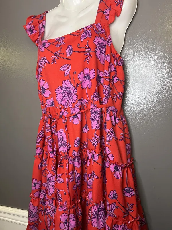 B-O-G Collective Dress Womens Large Red Floral Ruffle Tiered Sundress Boho - Image 5
