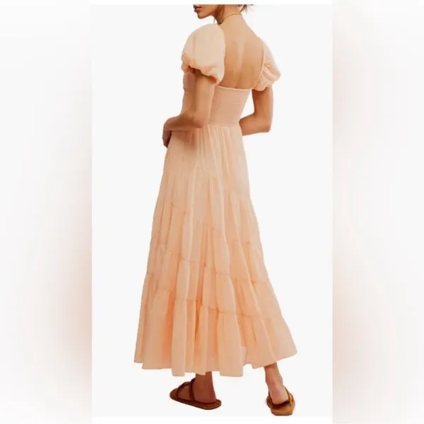 NWOT FREE PEOPLE Sundrenched Smocked Puff Sleeve Maxi Dress color orange sz S - Image 6