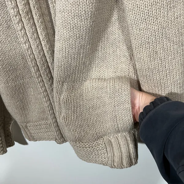 Vintage 100% Wool Sweater Eddie Bauer Tan Zip-Up Cardigan Pockets Size Medium - Image 10