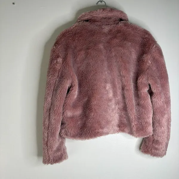Free People Pink Faux Fur Coat Women’s Small Plush Teddy Shaggy Y2K Boho Jacket - Image 3