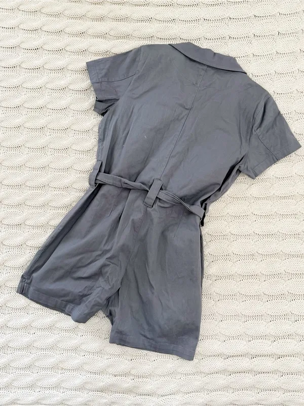 Albion Short Sleeve Zip-Front Romper in Slate - Image 3