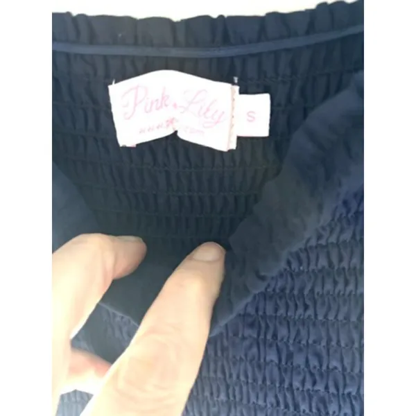 Pink Lily Navy Blue Eyelet Smocked Sundress Midi S Coquette - Image 5