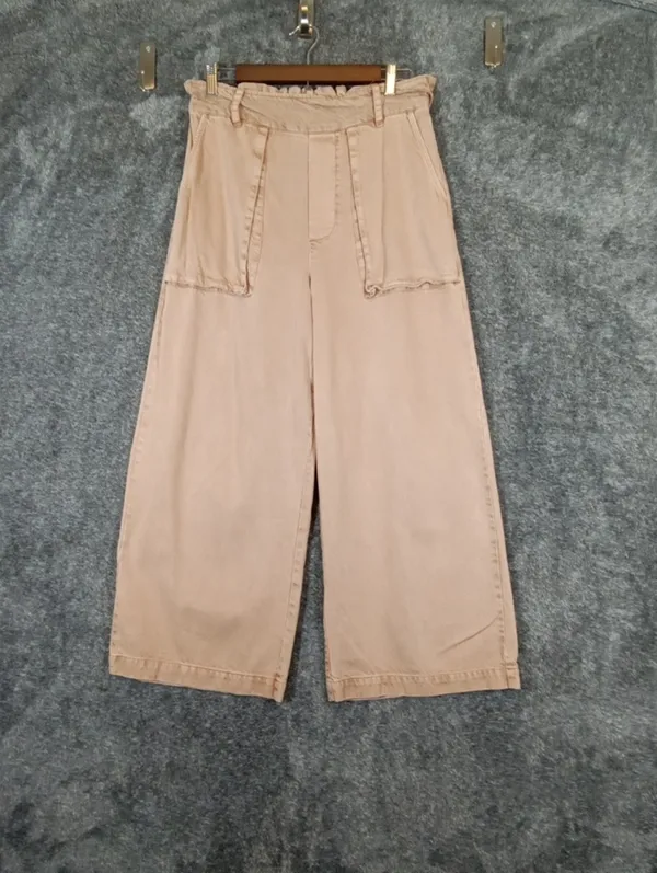 YFB paperbag Waist Wide Leg Cropped Pants Tensel Coastal Summer Womens L - Image 2