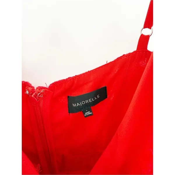MAJORELLE Paisley Lace Slit Front‎ Maxi Dress Women's L Red Formal - Image 6