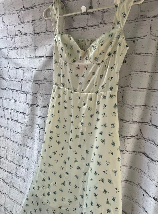 Cottagecore Ivory and Blue Floral Maxi Dress with Bustier Style Top XS - Image 2