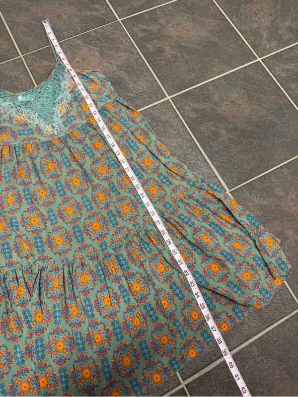 Natural Life Sleeveless Lace Inset Tiered Mini Dress Floral Teal Orange Medium - Image 10