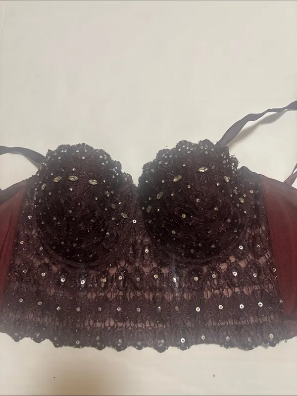 Windsor Embellished Lace Bustier Camisole - Deep Plum S Fall Pinup Coquette Punk - Image 4