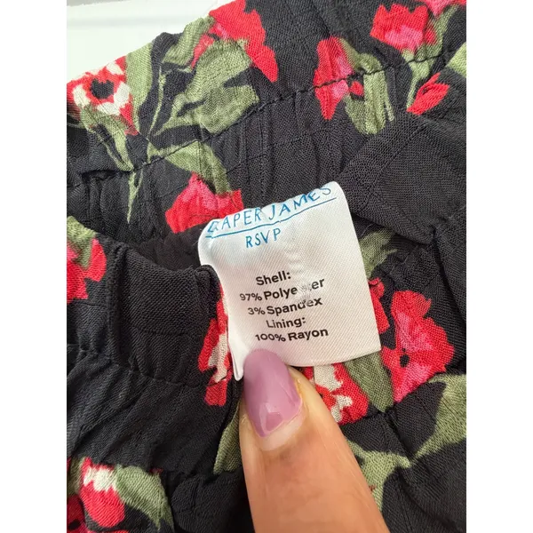 Draper James RSVP Black Red Floral Tiered Midi Skirt Elastic Waist Large L - Image 11