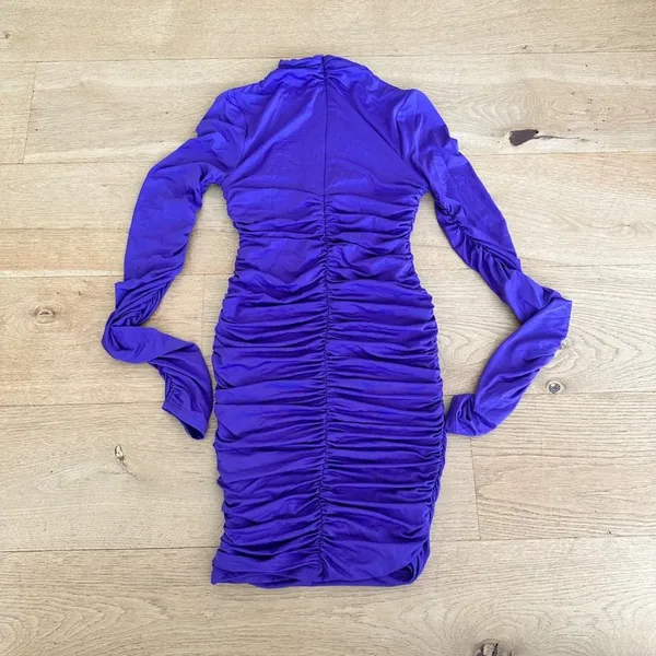 Oh Polly - Long Sleeve Cut Out Ruched Mini Dress in Purple - Image 5