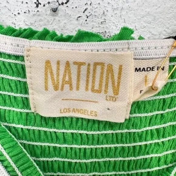 Nation LTD Bright Green Gabby Smocked‎ Midi 100% Pima Cotton Casual Tank Dress L - Image 7