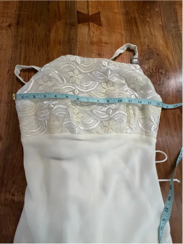 VTG Kiki USA White Embroidered Lace Corset Maxi Dress Rhinestone Strap Small 90s - Image 10
