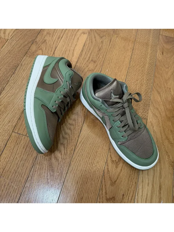 Size 8.5 US Air Jordan 1 Low SE Olive Brown Kelp FB9893-300 Green Brown Leather - Image 2